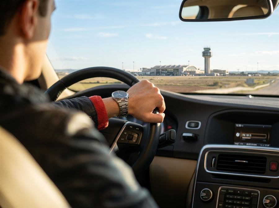 Local taxi driver in Castellón driving to the CDT airport — 24-hour private transfer service